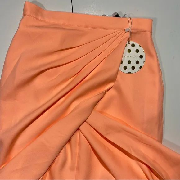 - Sabo Neon Orange Satin Formal Maxi Woman’s Skirt With Front Slit NWT Size XS