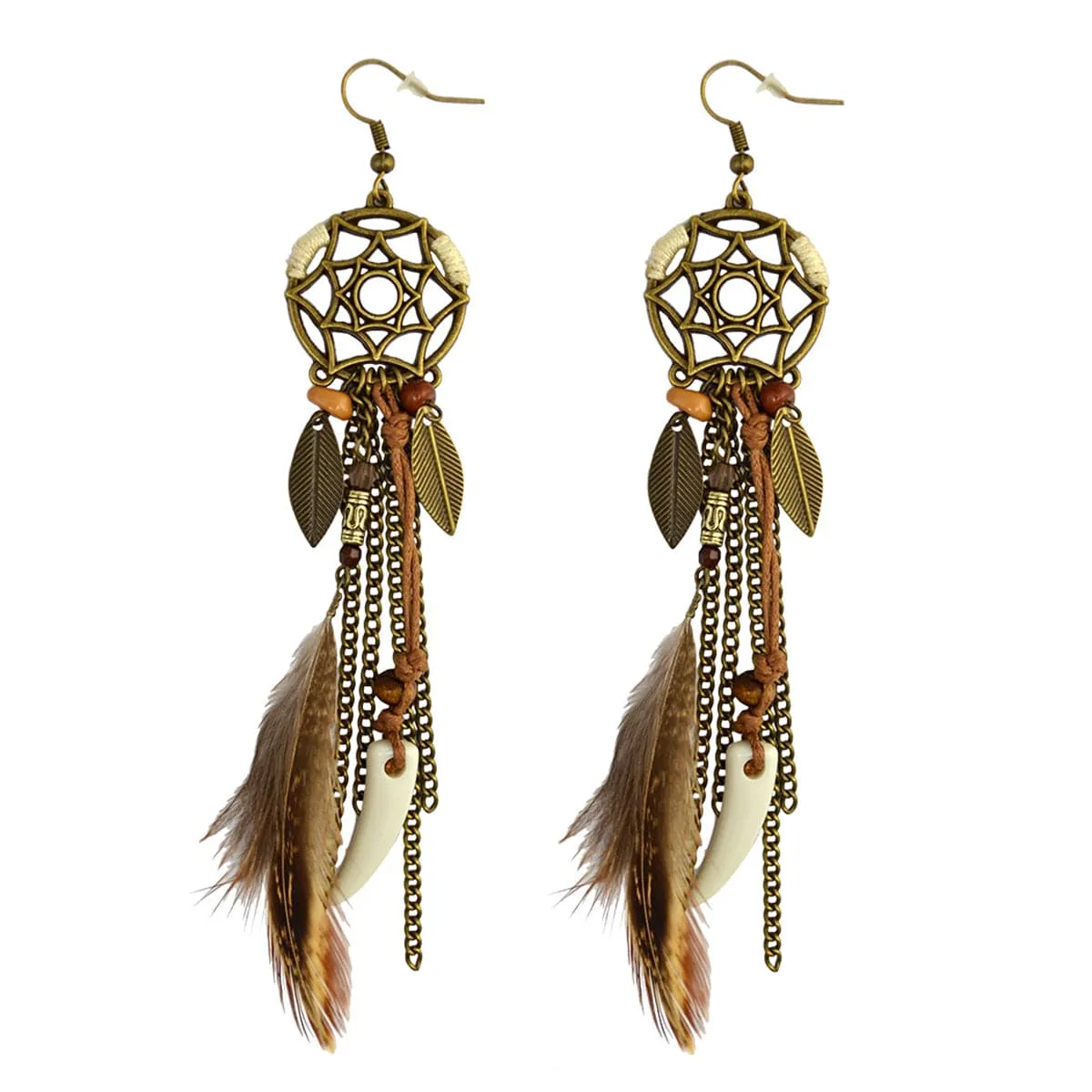 18K Gold-Plated Dream Catcher Feather Drop Earrings