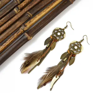 18K Gold-Plated Dream Catcher Feather Drop Earrings