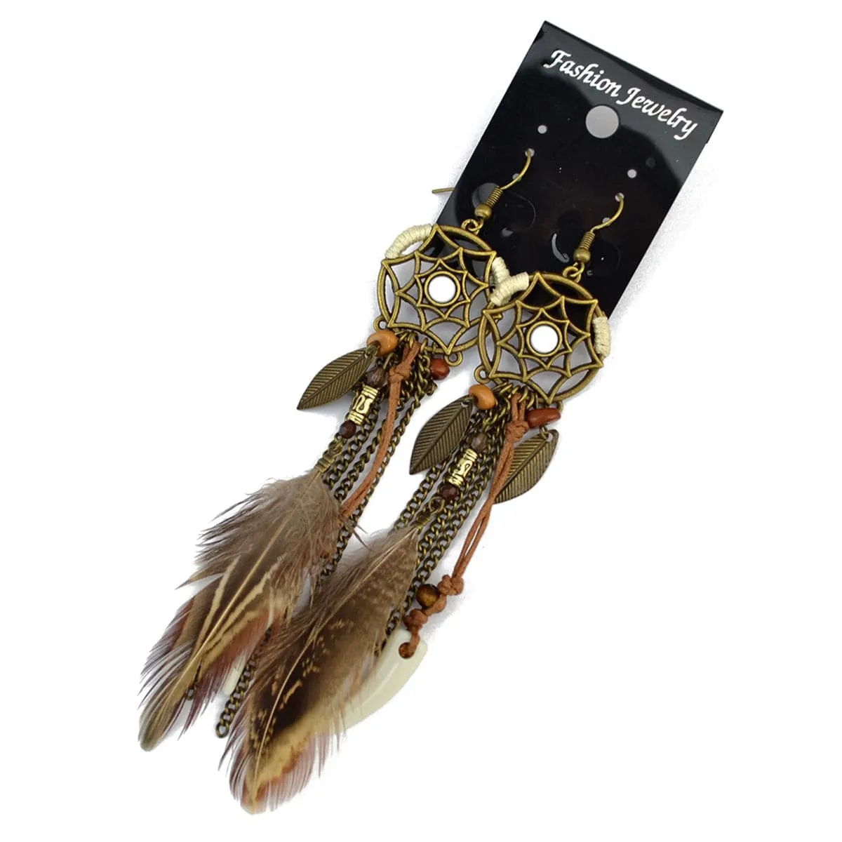 18K Gold-Plated Dream Catcher Feather Drop Earrings
