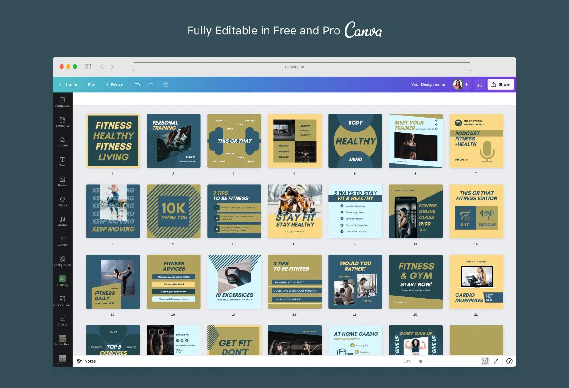 30 Fitness Instagram Post Canva Templates V2