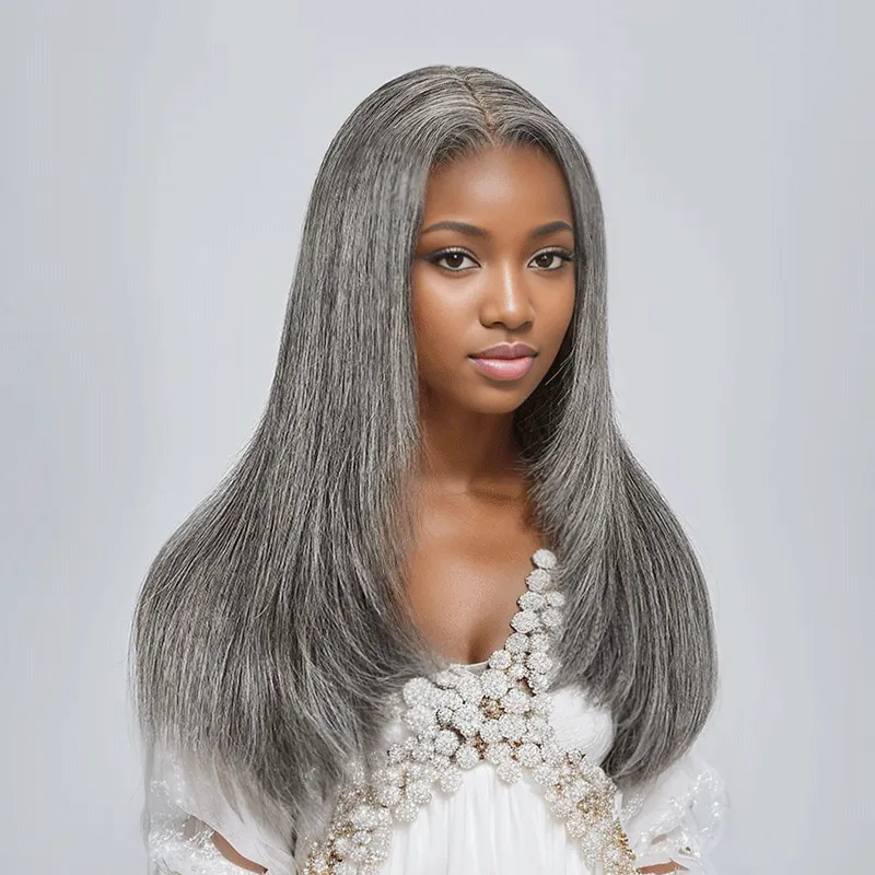 7x5 Glueless Sleek Salt & Pepper Color Straight Wig