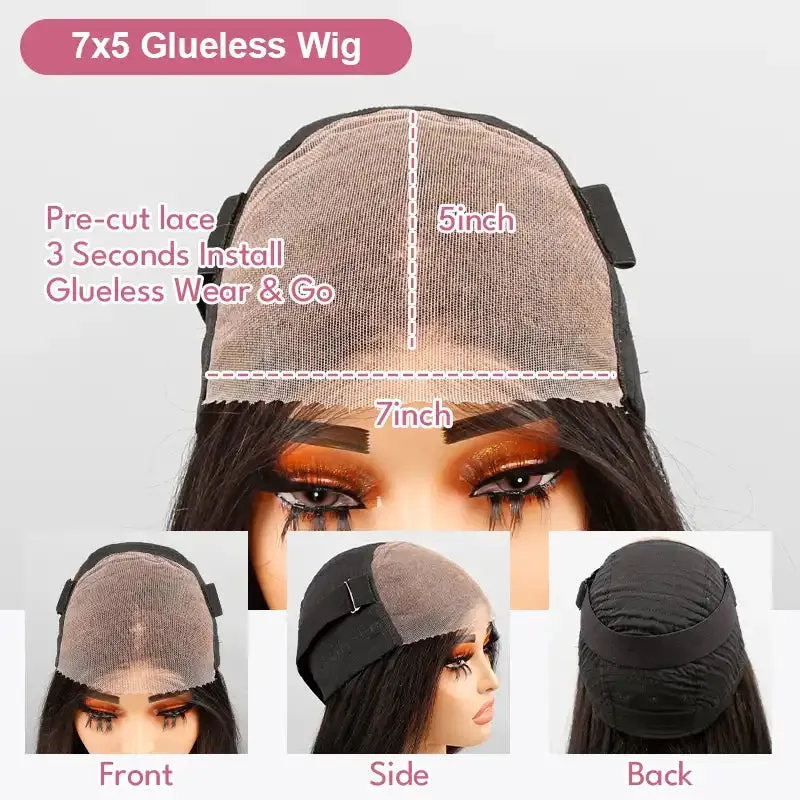 7x5 Glueless Sleek Salt & Pepper Color Straight Wig