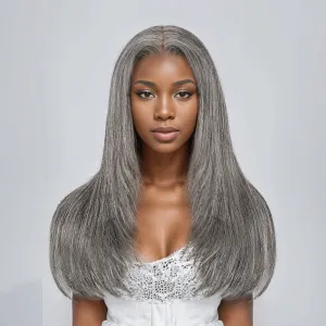 7x5 Glueless Sleek Salt & Pepper Color Straight Wig