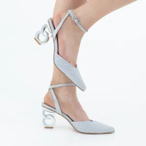 Adweta diamante open waist pointy on 7.5cm 2 circ heel silver