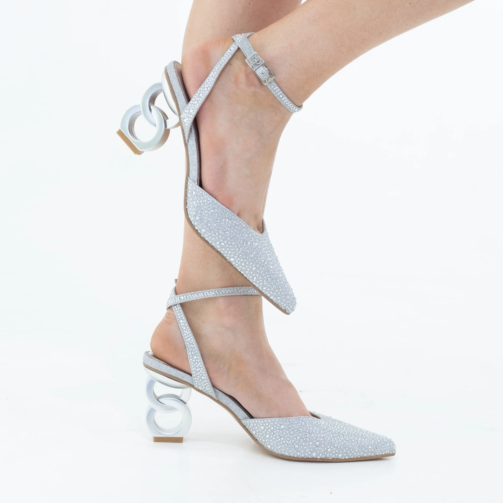 Adweta diamante open waist pointy on 7.5cm 2 circ heel silver