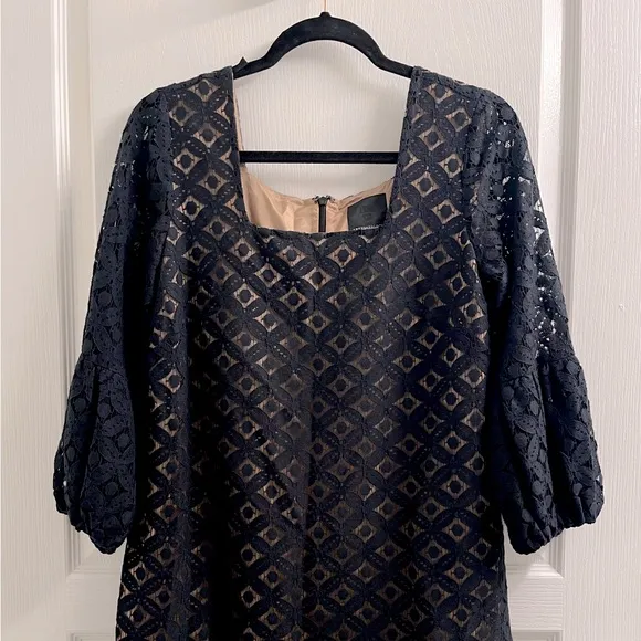 Anna Sui for Anthropologie Black Lace Dress Puff Sleeves Size 8