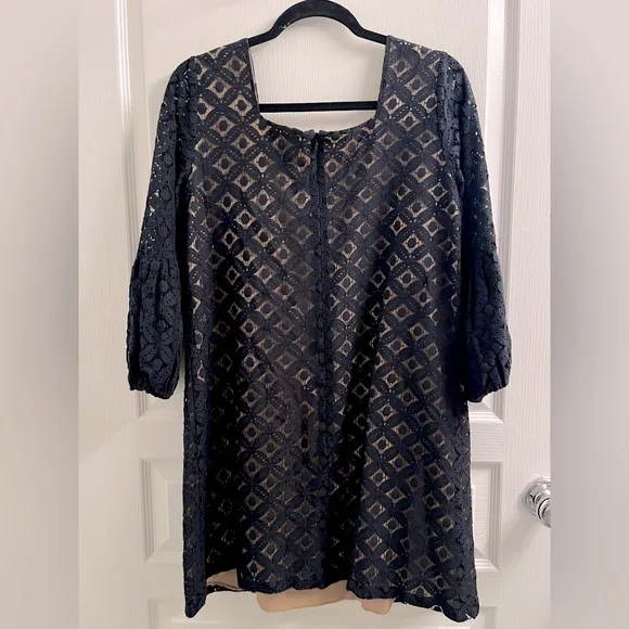 Anna Sui for Anthropologie Black Lace Dress Puff Sleeves Size 8