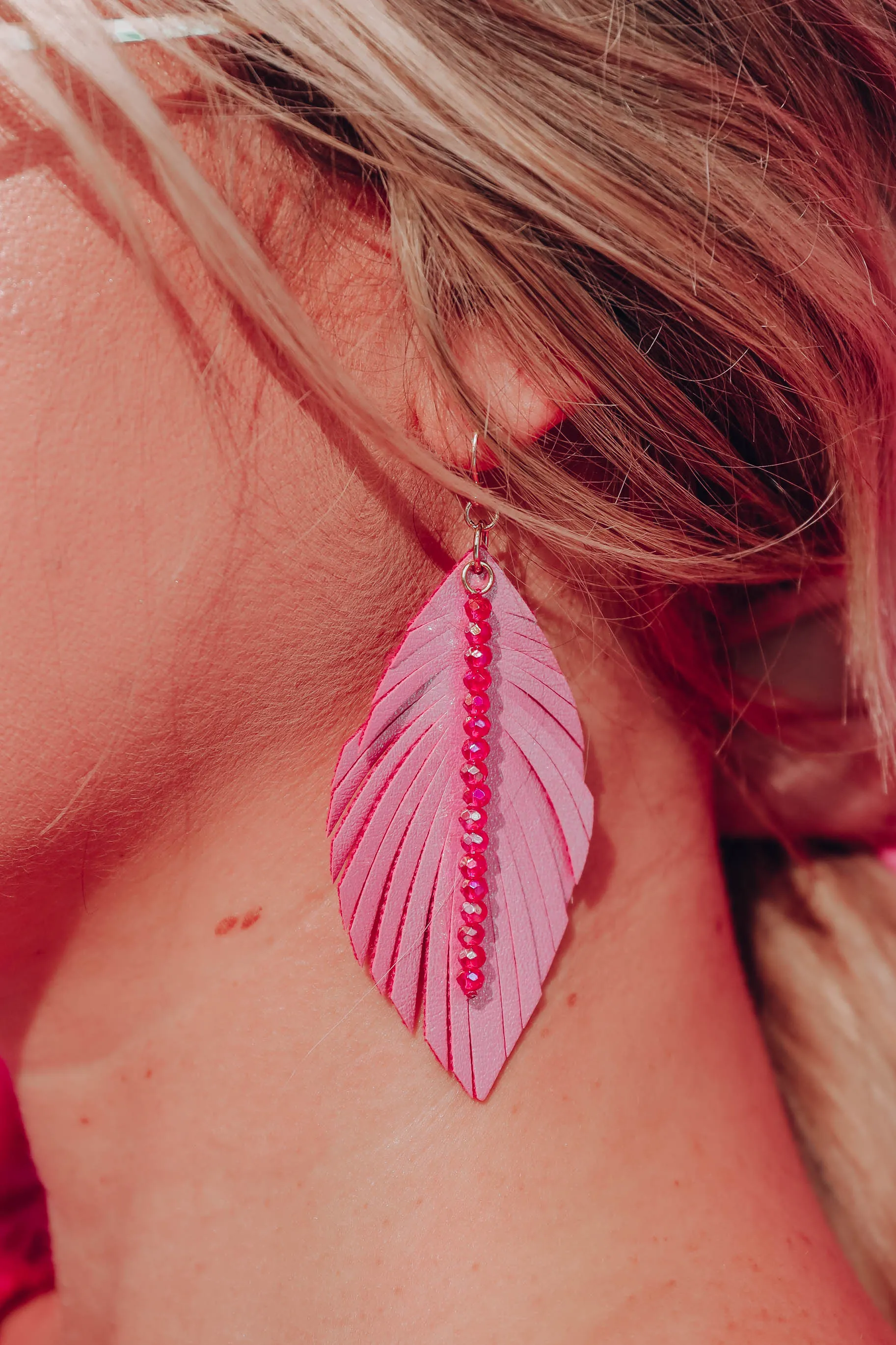 Annalise Feather Earrings - Pink