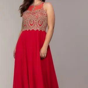 Anny Lee red chiffon formal prom dress gold brocade bodice Sz XXXL halter