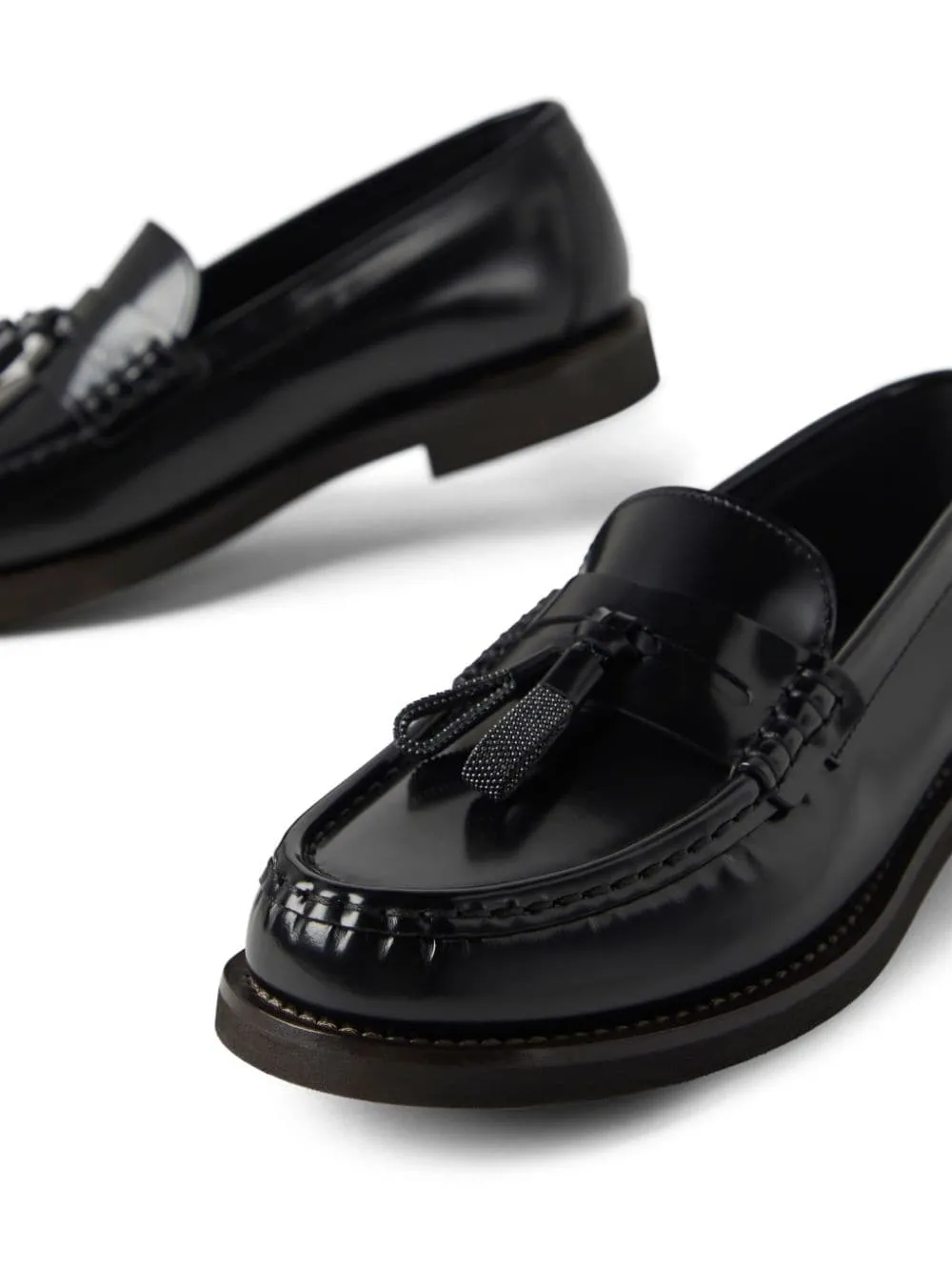 BRUNELLO CUCINELLI Leather Moccasins with Signature Chain Detail