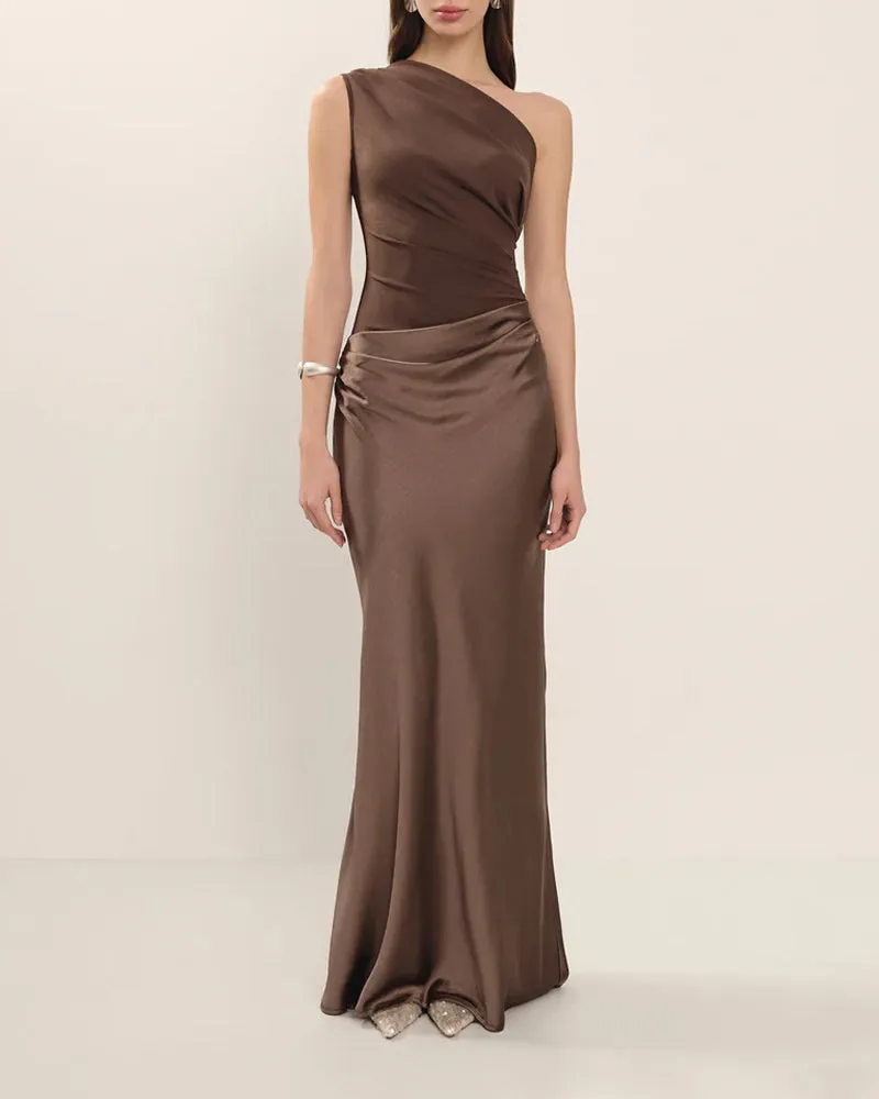 Cassis One-Shoulder Satin Gown