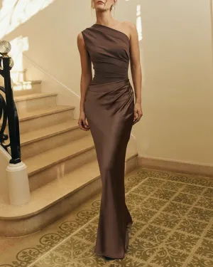 Cassis One-Shoulder Satin Gown