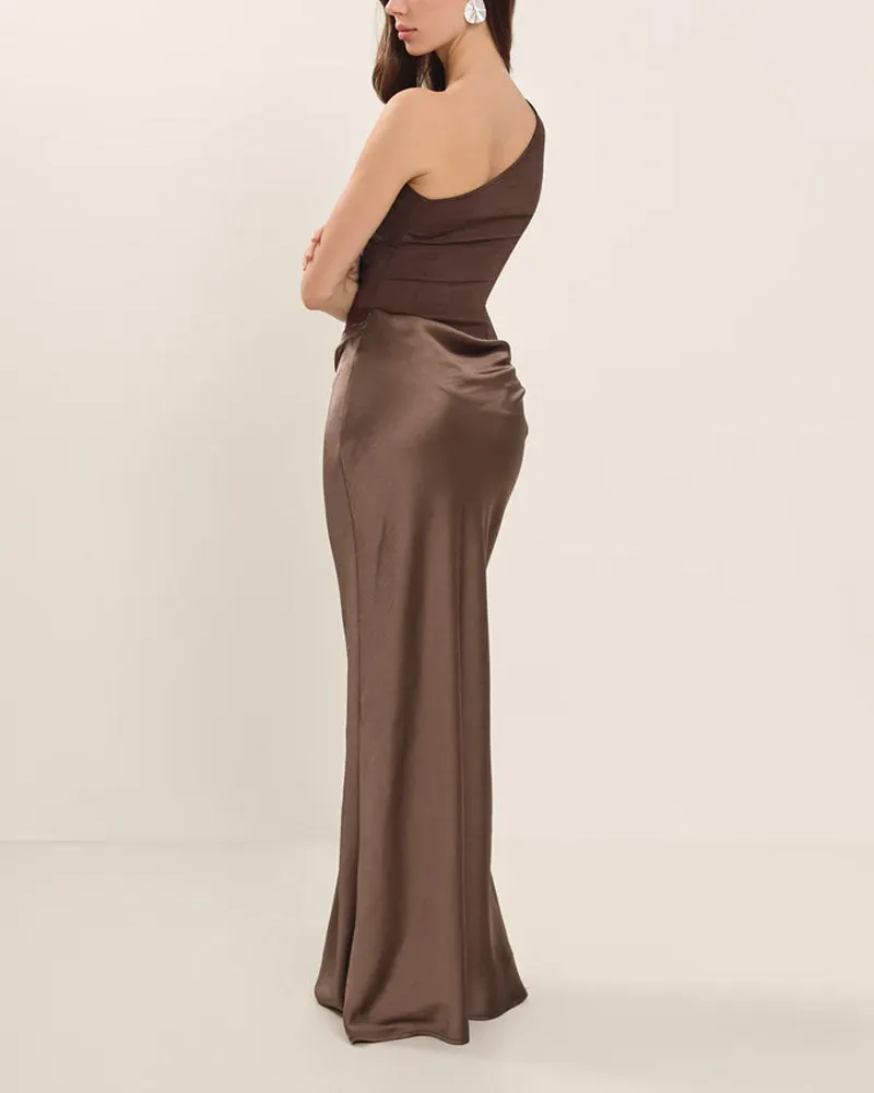 Cassis One-Shoulder Satin Gown