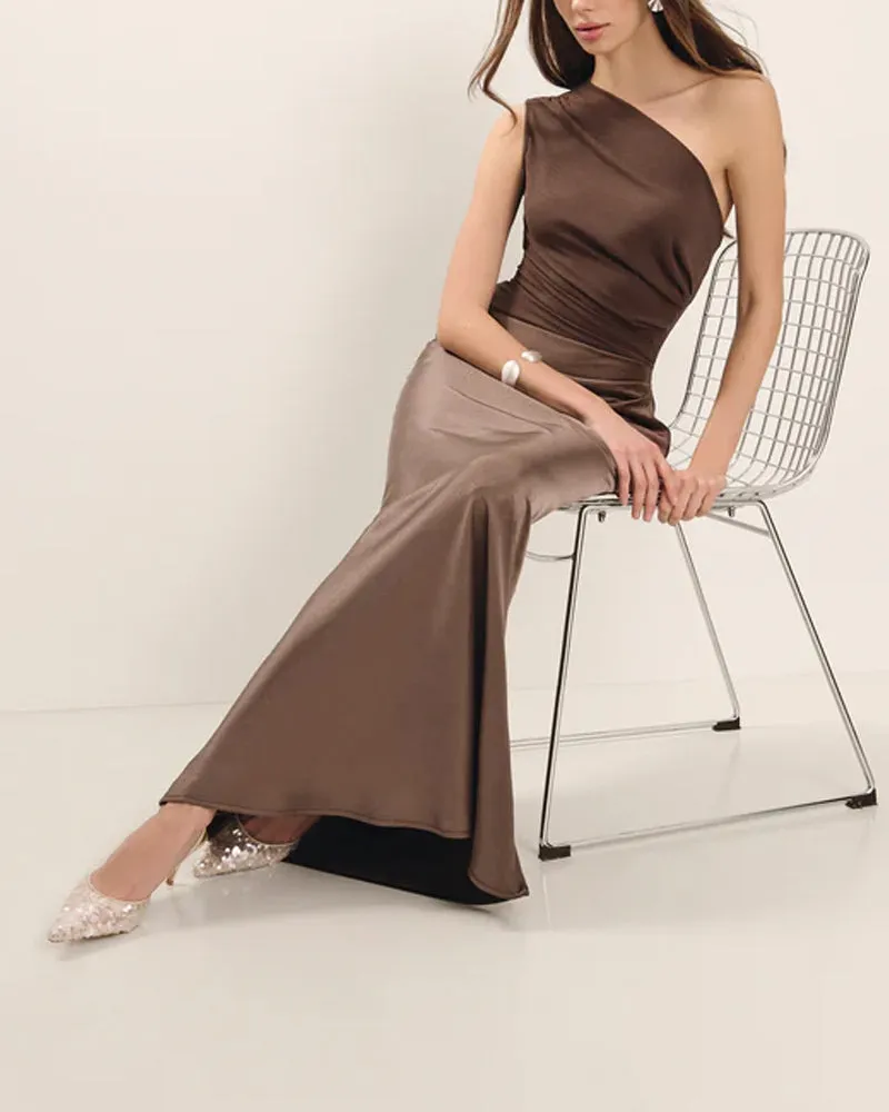Cassis One-Shoulder Satin Gown