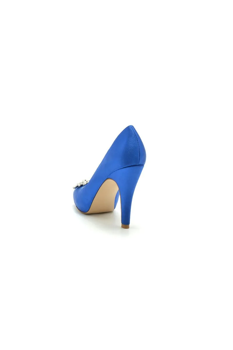 Champagne Satin High Heels with Crystal Flower Ornament