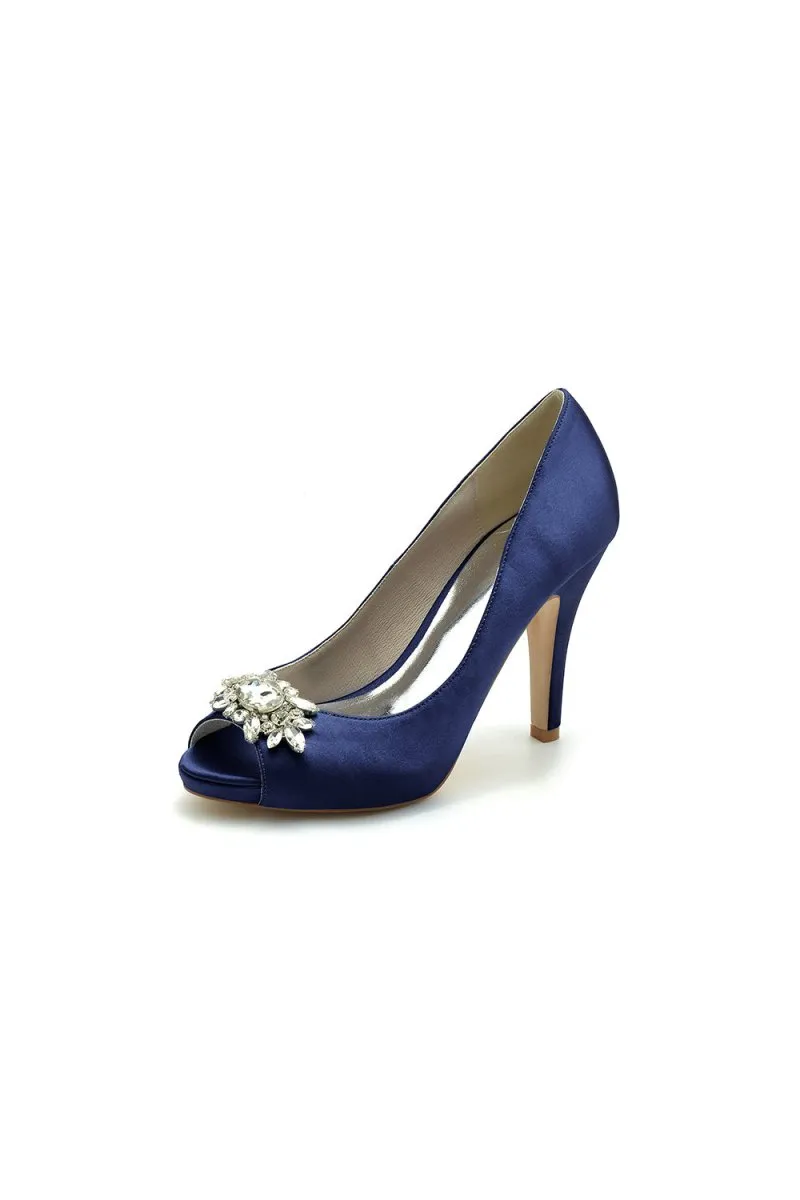 Champagne Satin High Heels with Crystal Flower Ornament