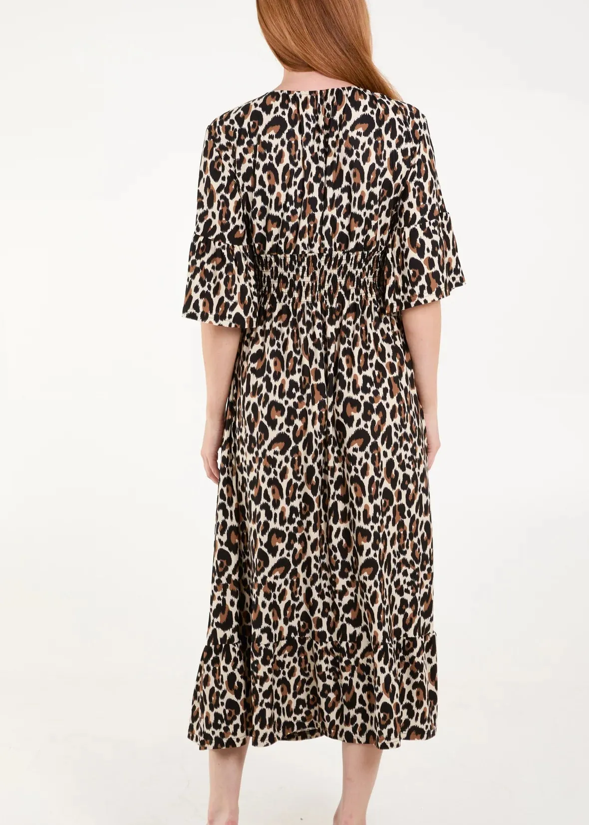 Classic Leopard Shirred Waist Dress