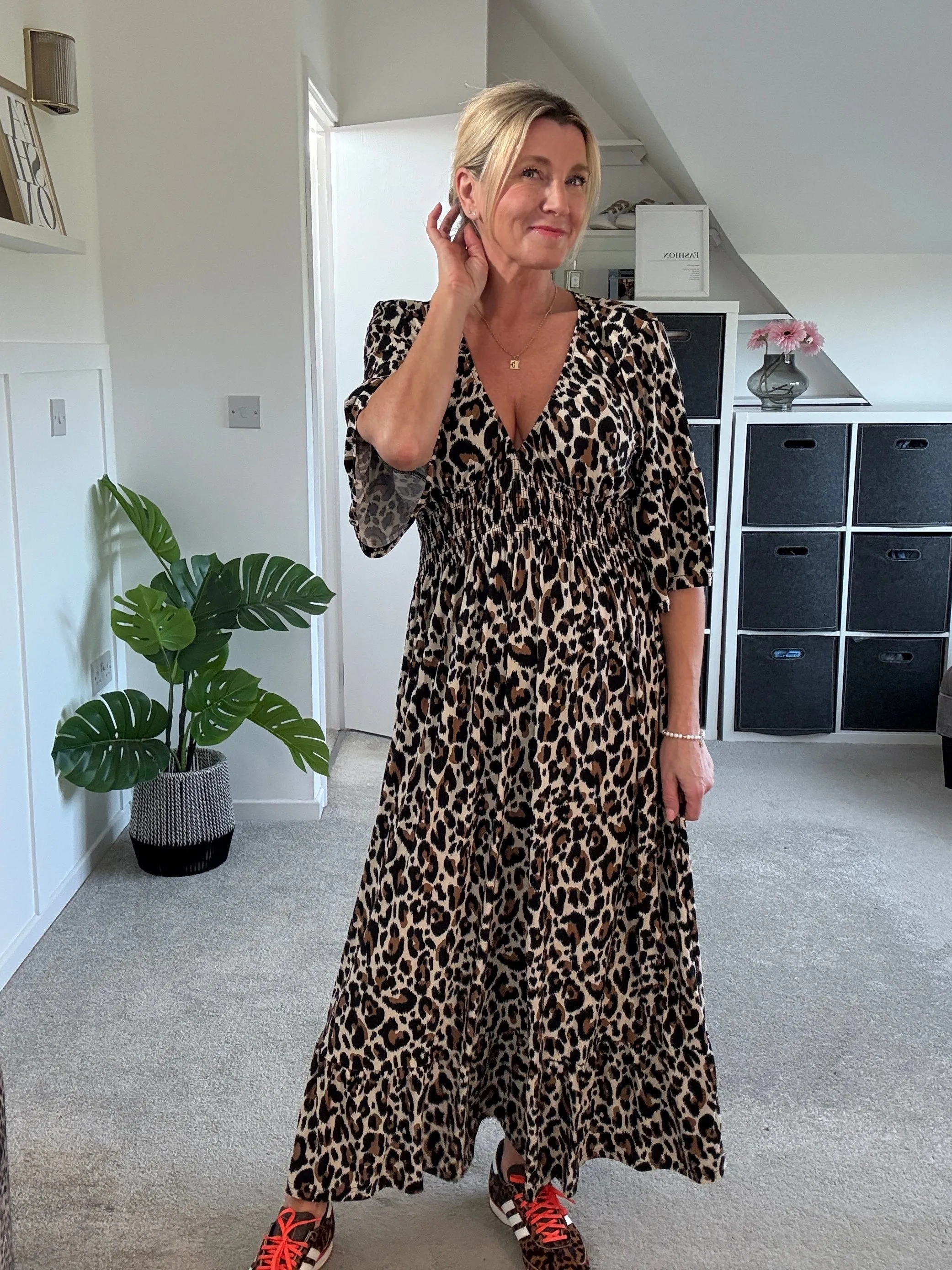 Classic Leopard Shirred Waist Dress