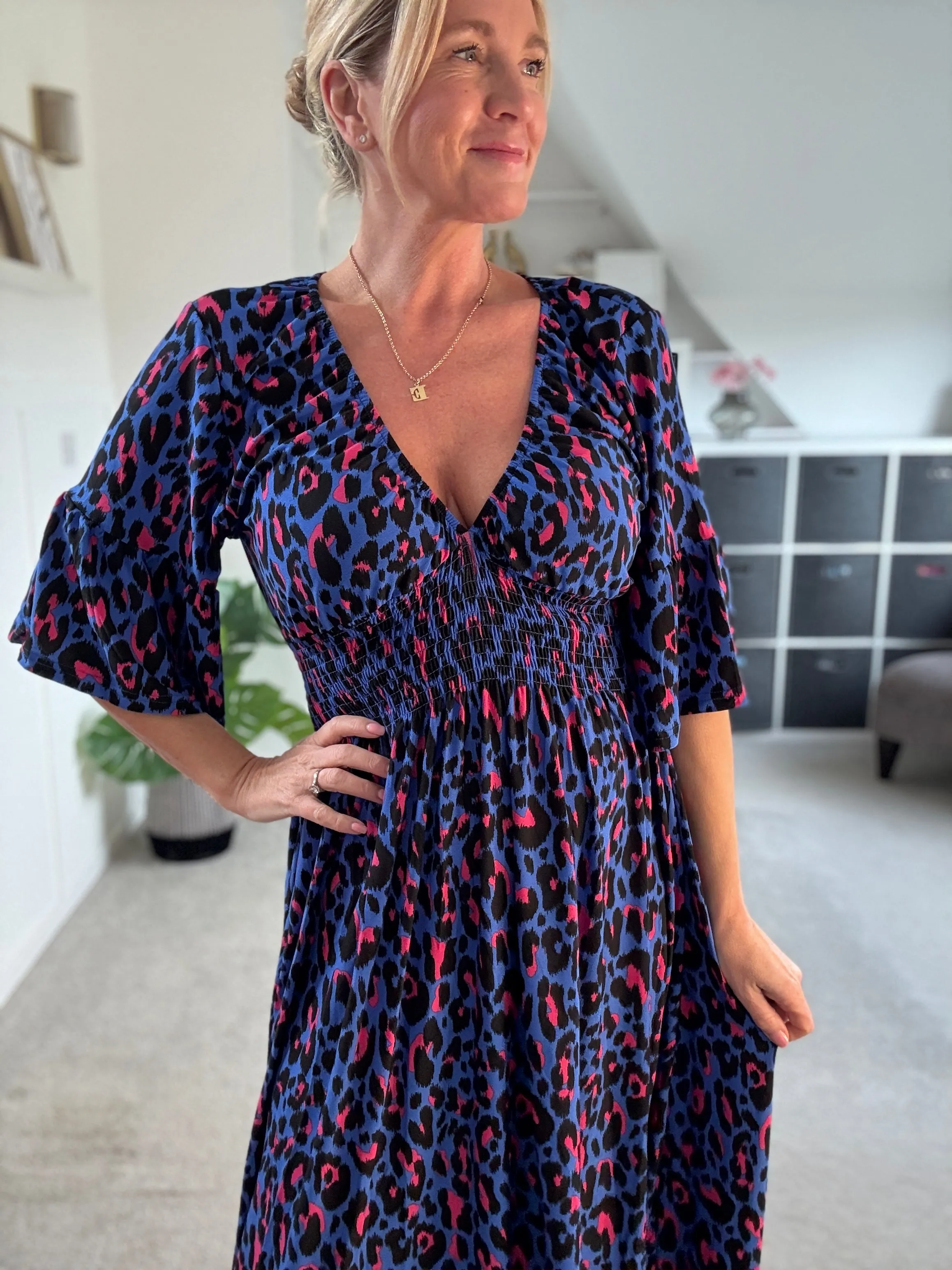 Classic Leopard Shirred Waist Dress
