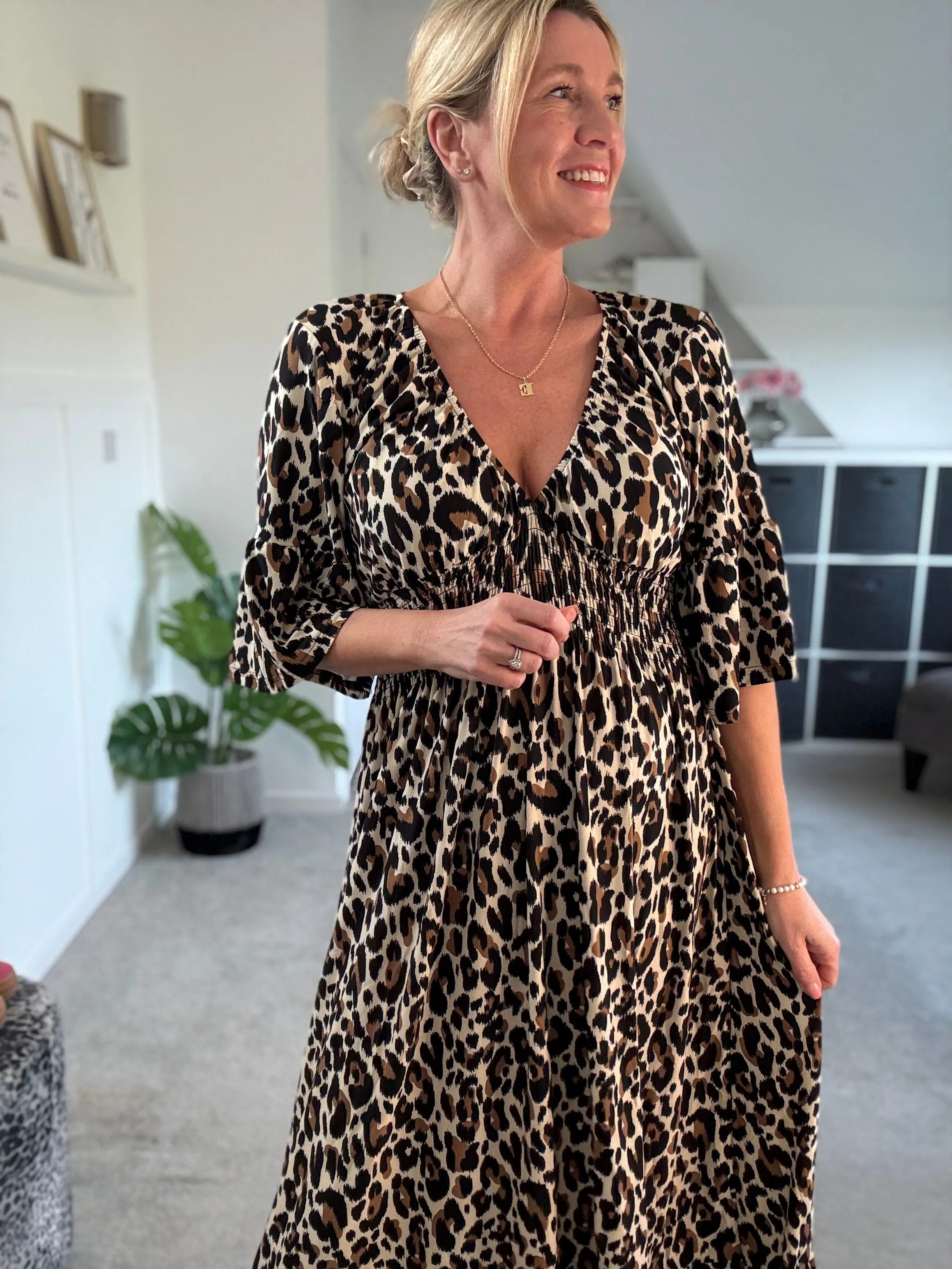 Classic Leopard Shirred Waist Dress