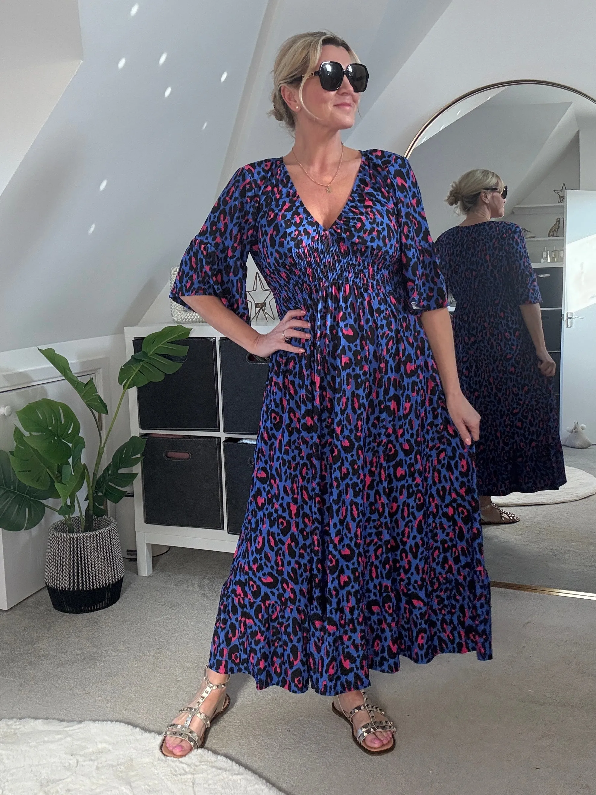 Classic Leopard Shirred Waist Dress