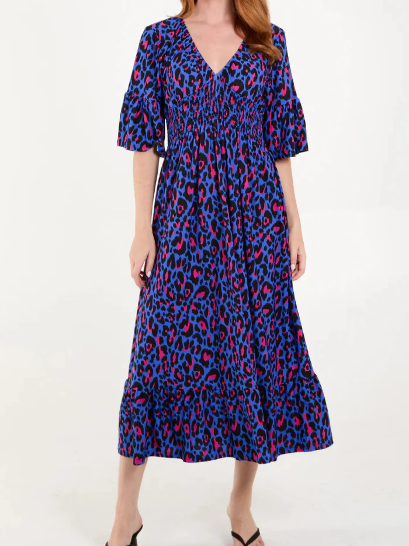 Classic Leopard Shirred Waist Dress