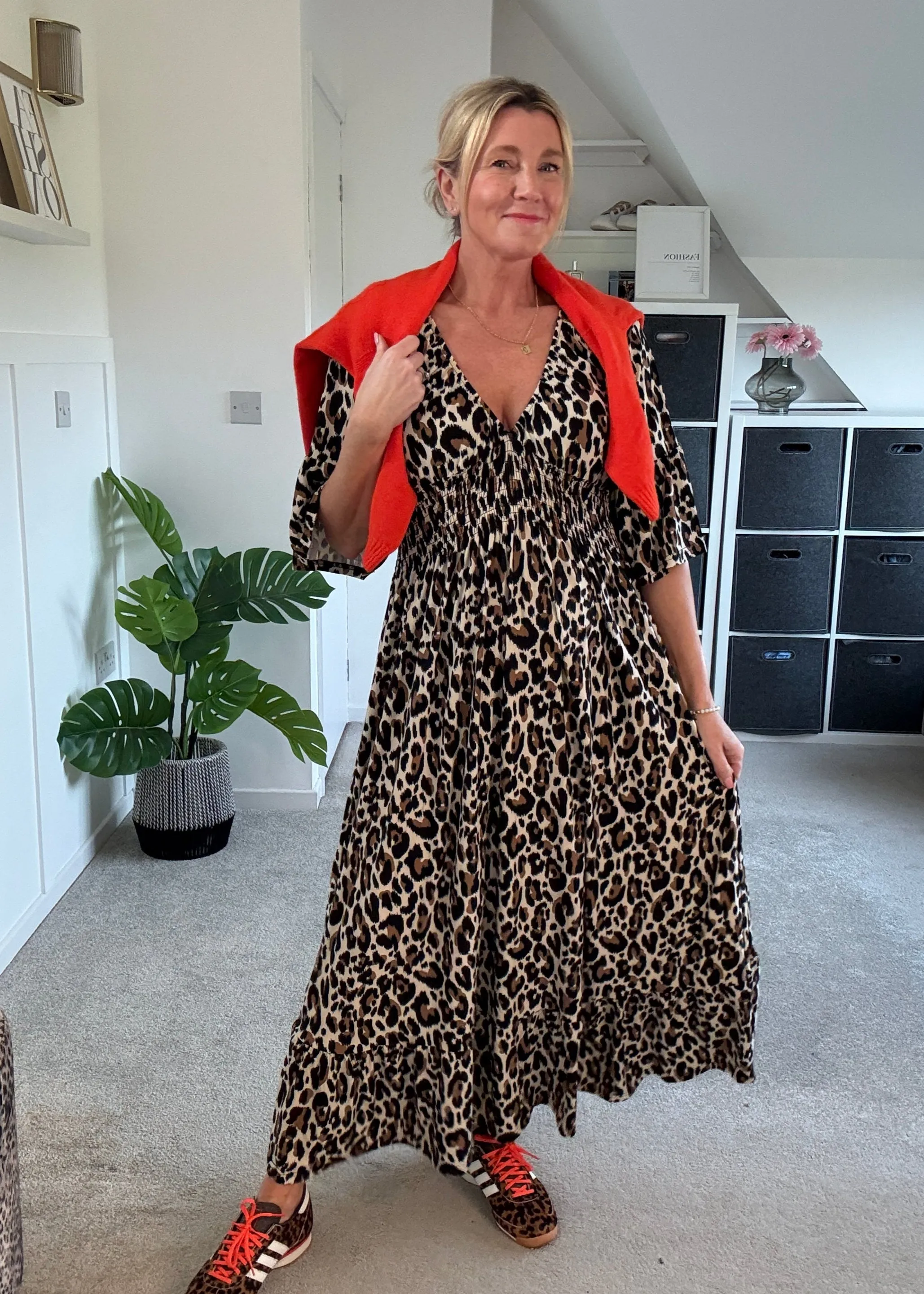 Classic Leopard Shirred Waist Dress