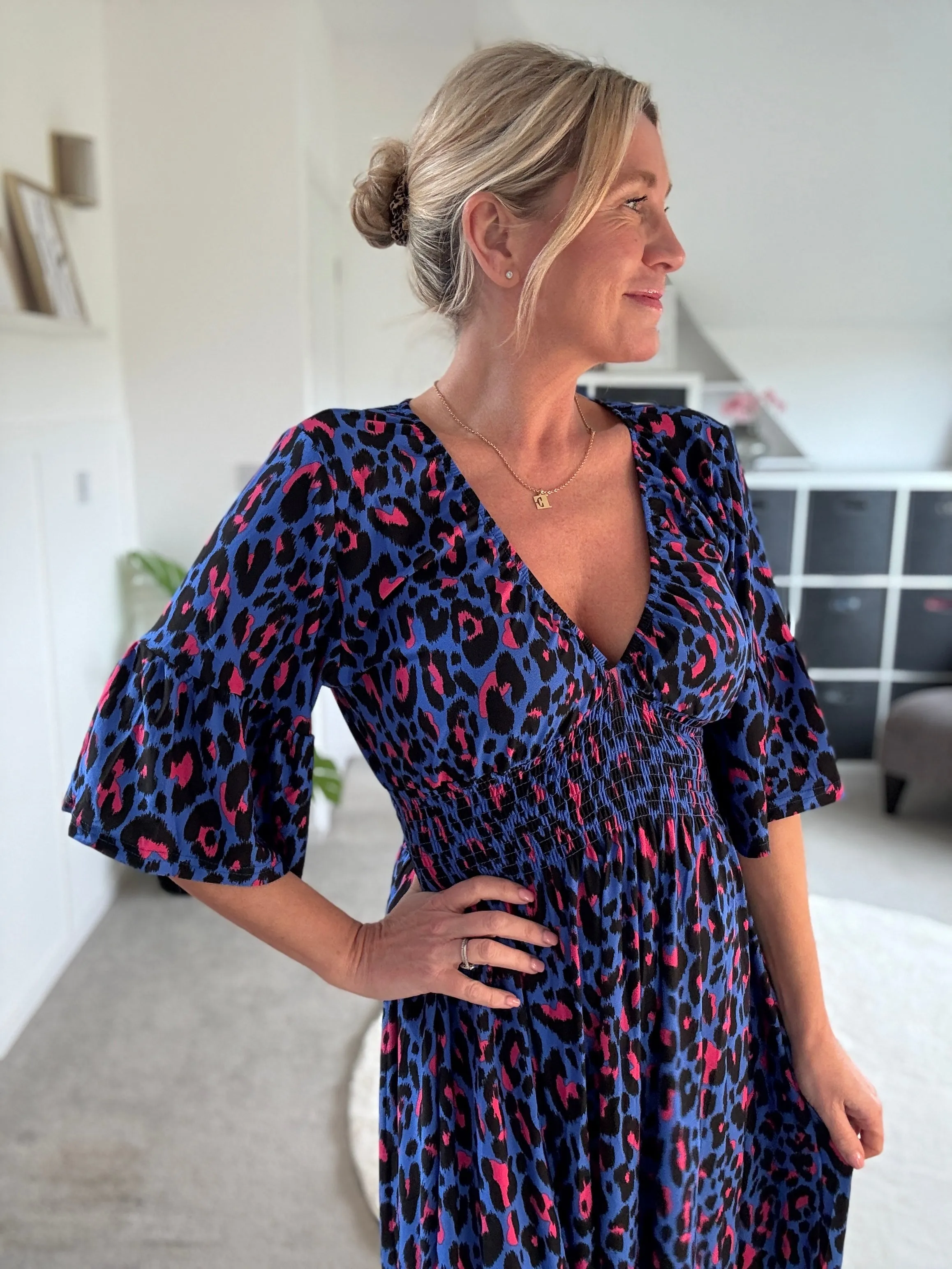 Classic Leopard Shirred Waist Dress