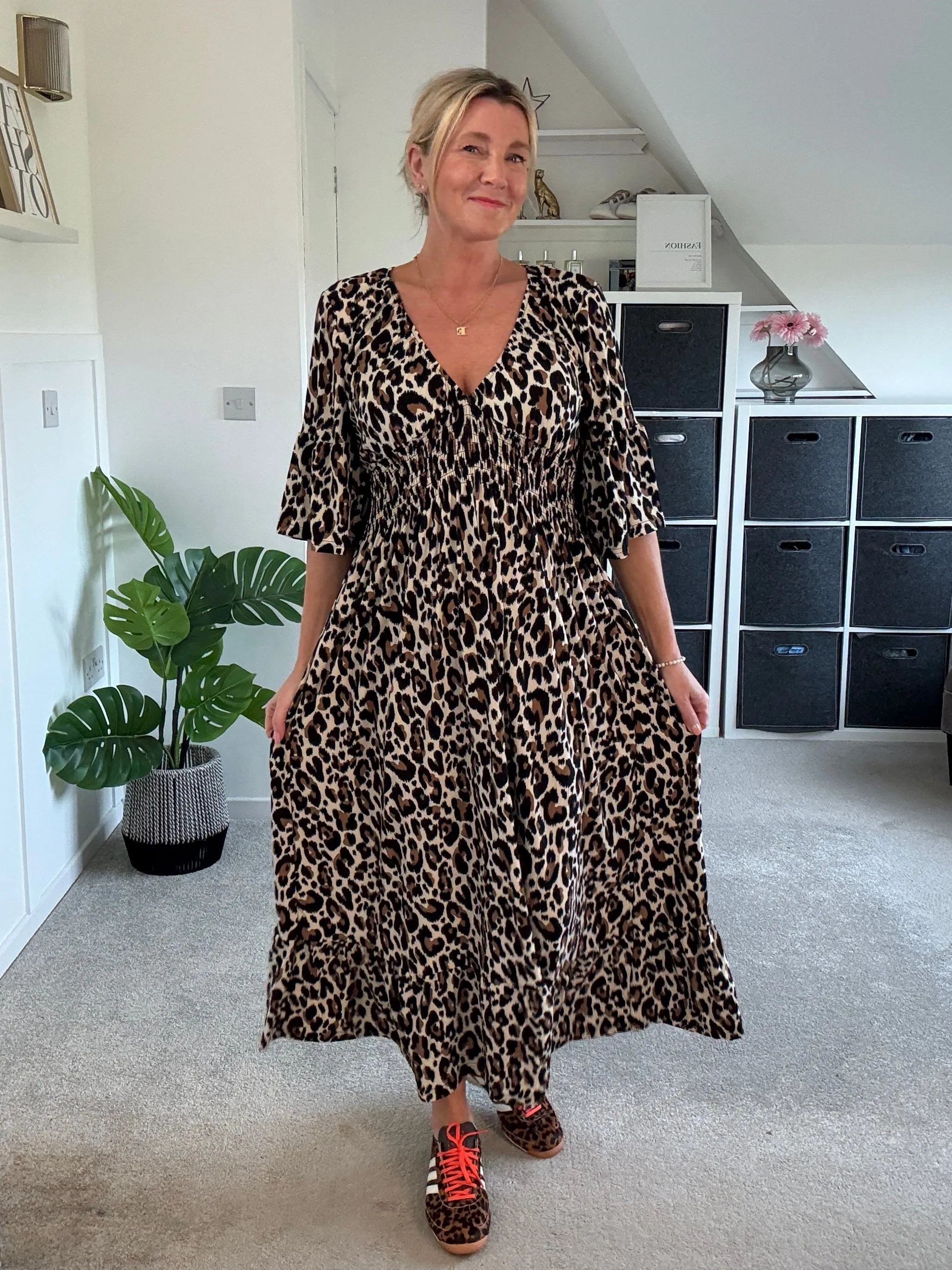 Classic Leopard Shirred Waist Dress