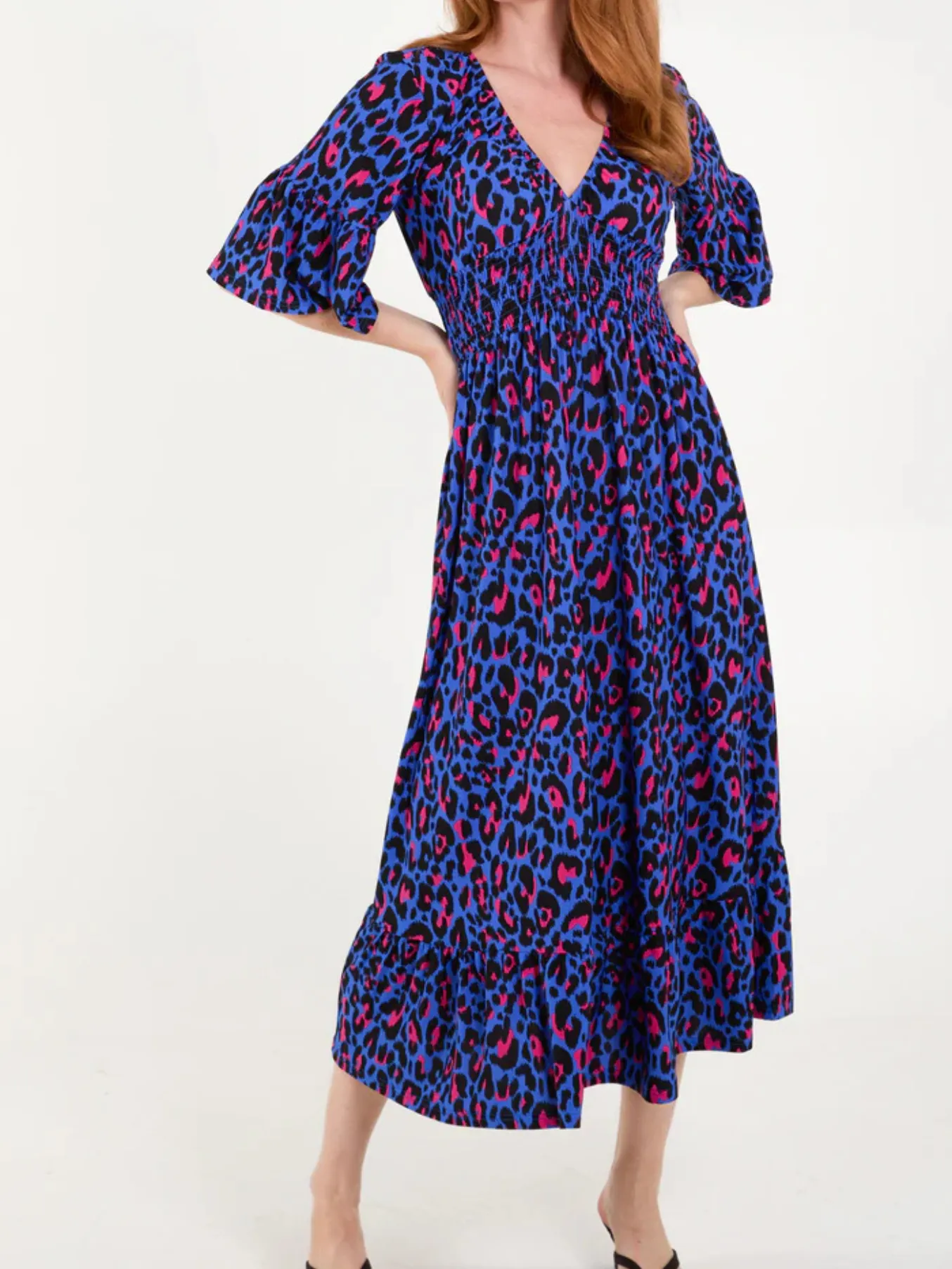 Classic Leopard Shirred Waist Dress