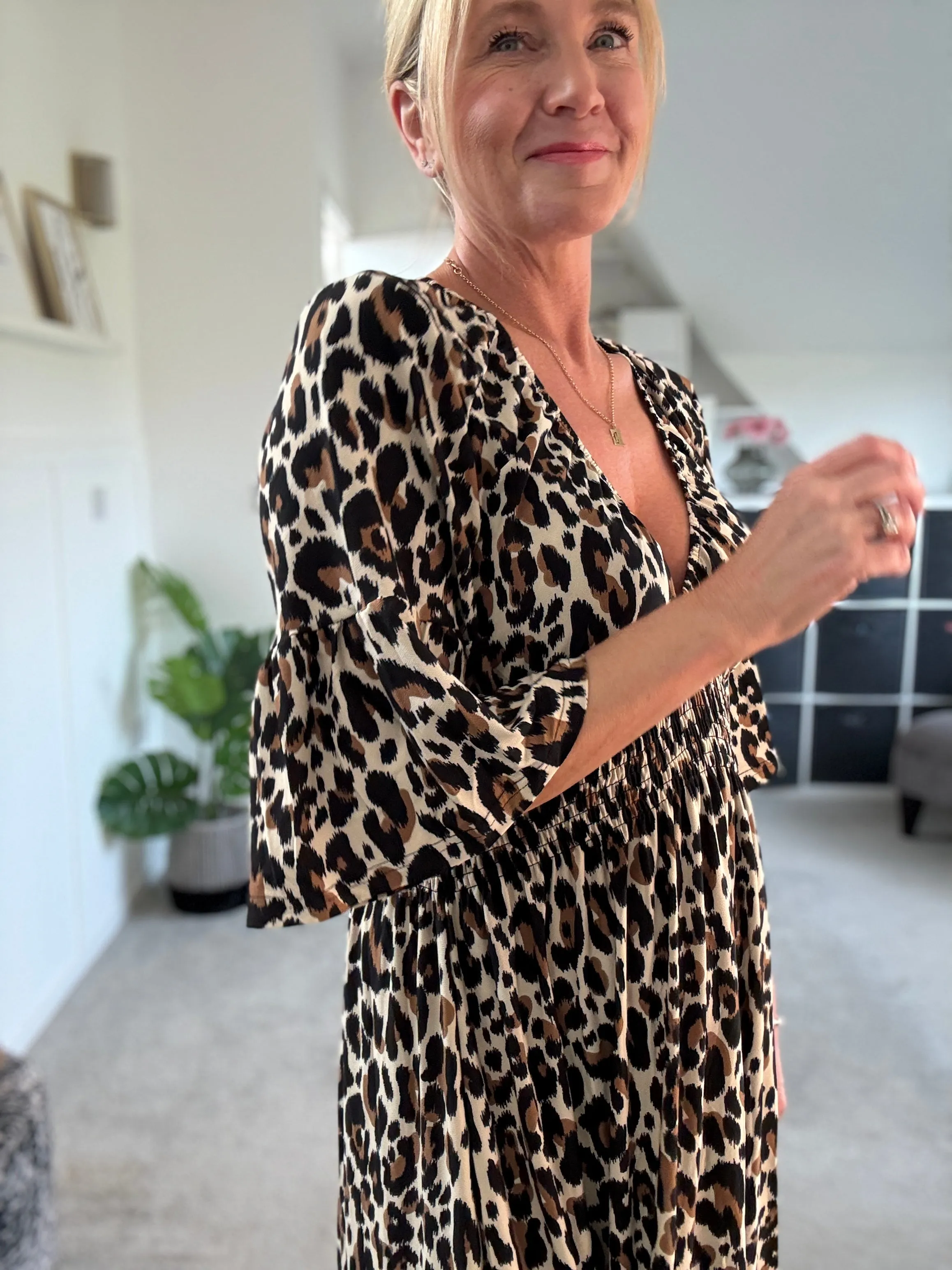 Classic Leopard Shirred Waist Dress