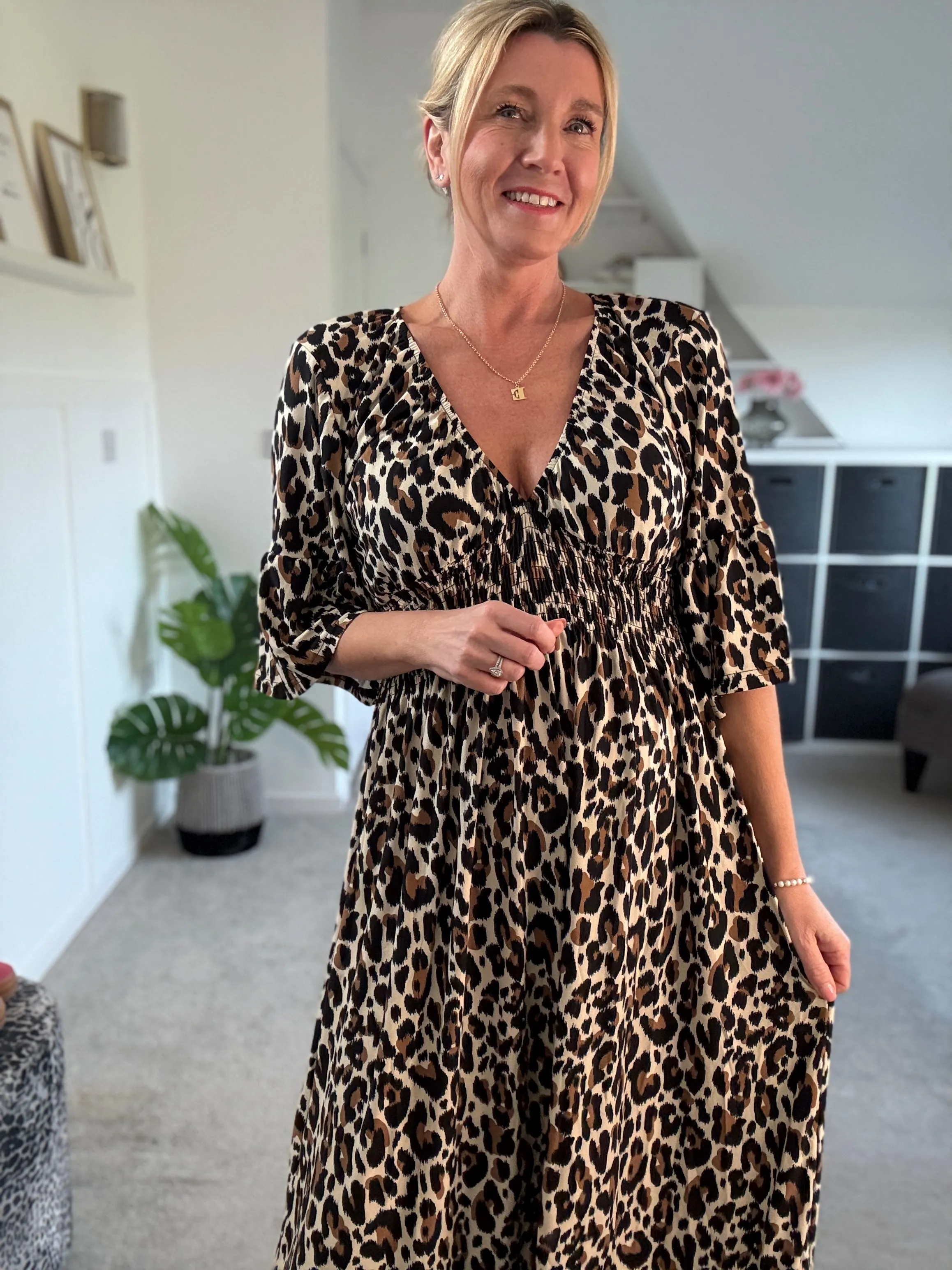 Classic Leopard Shirred Waist Dress