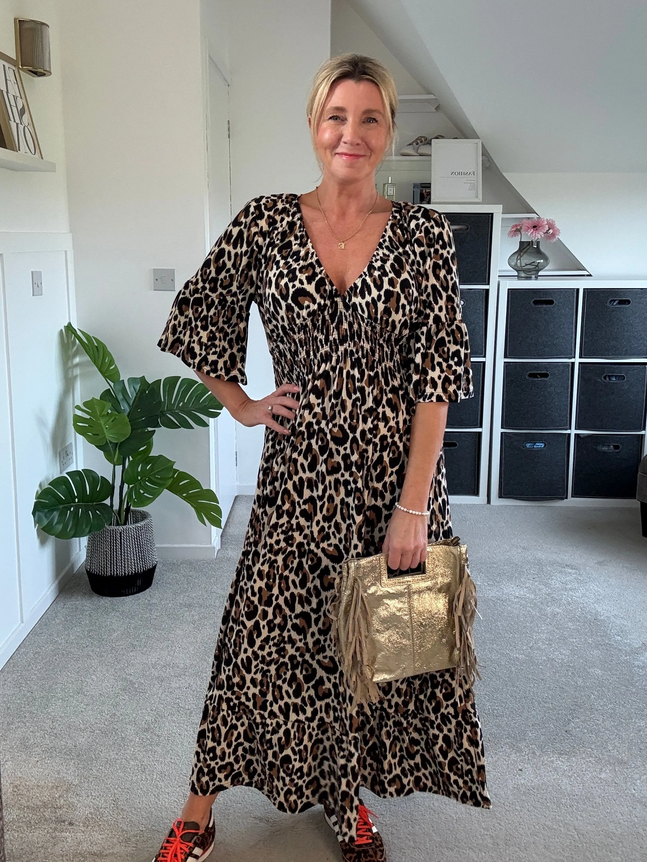 Classic Leopard Shirred Waist Dress