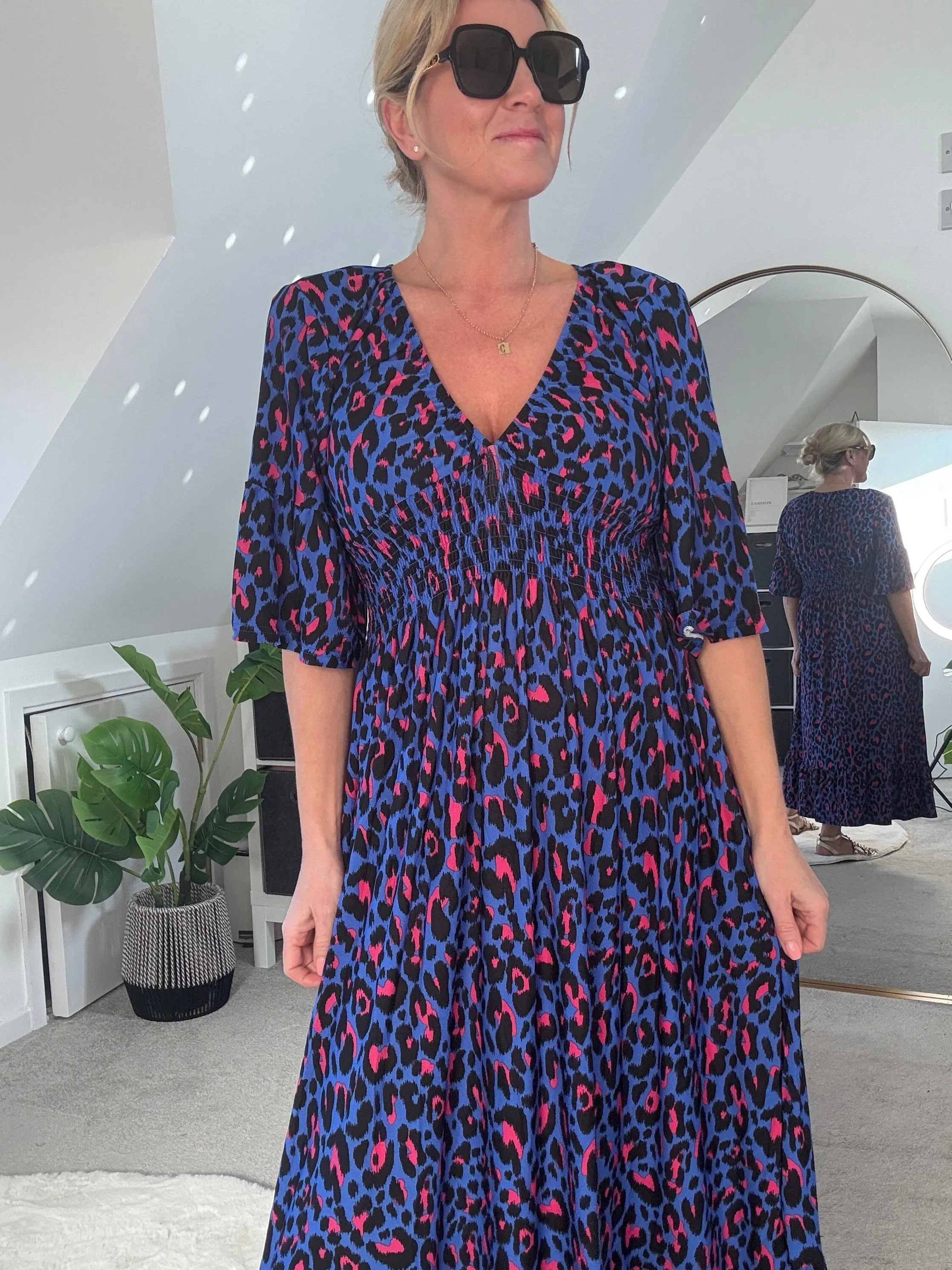 Classic Leopard Shirred Waist Dress