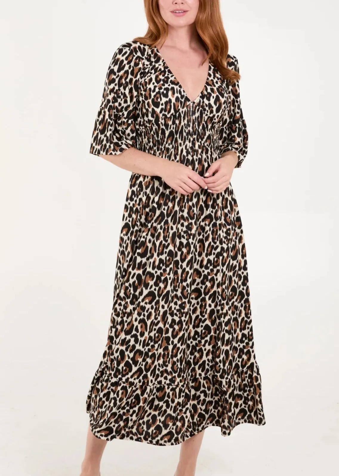 Classic Leopard Shirred Waist Dress