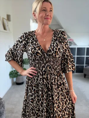 Classic Leopard Shirred Waist Dress