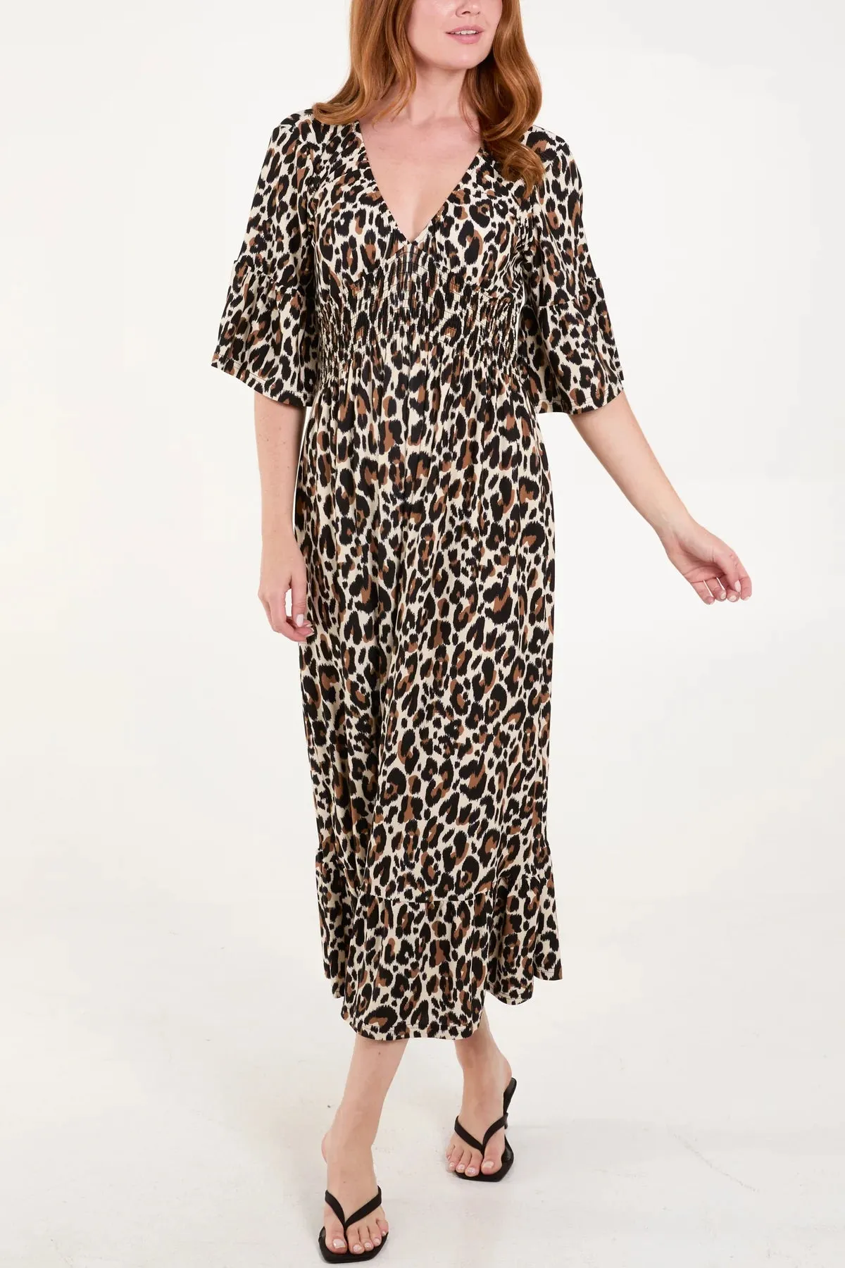 Classic Leopard Shirred Waist Dress