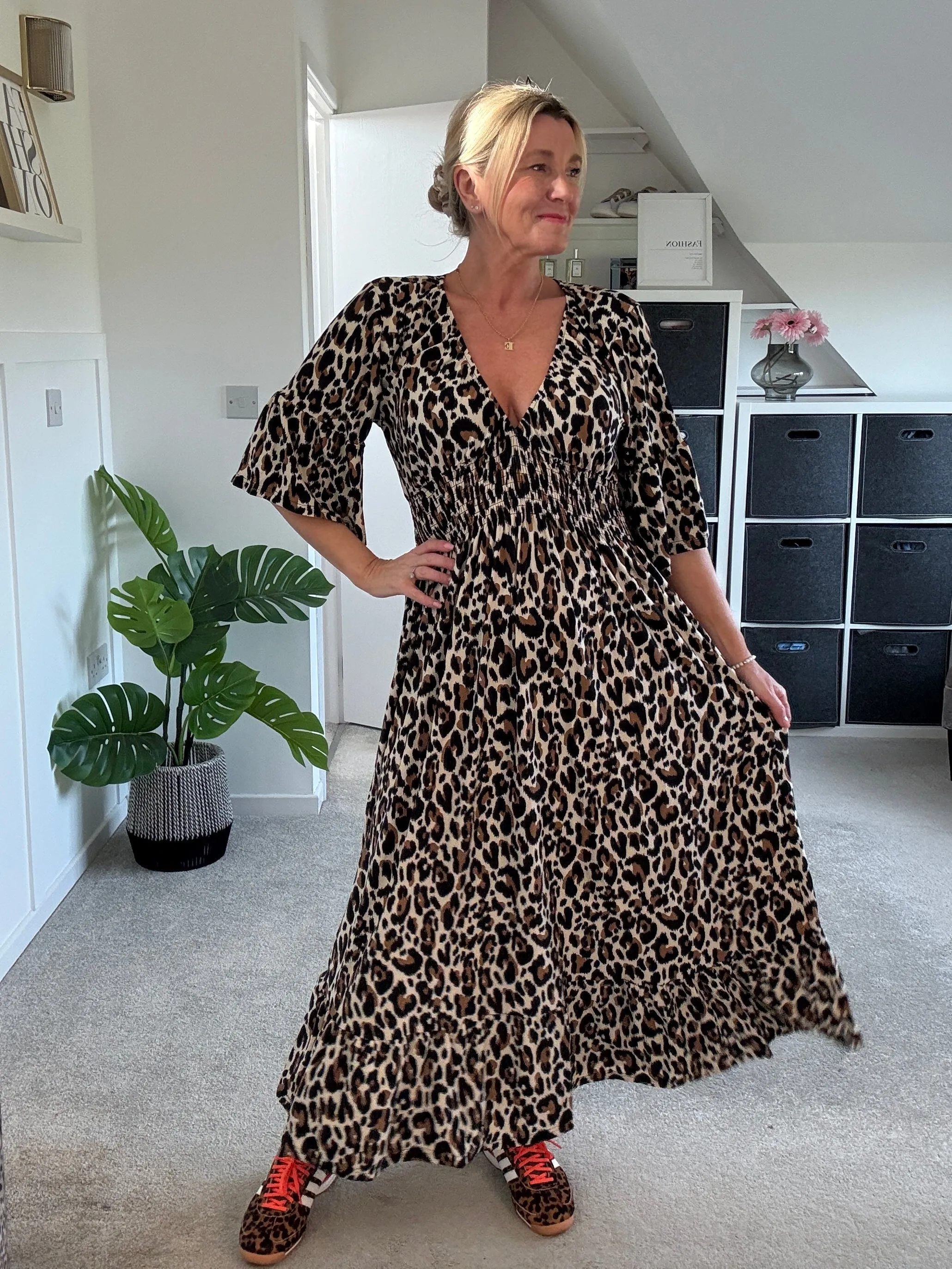 Classic Leopard Shirred Waist Dress