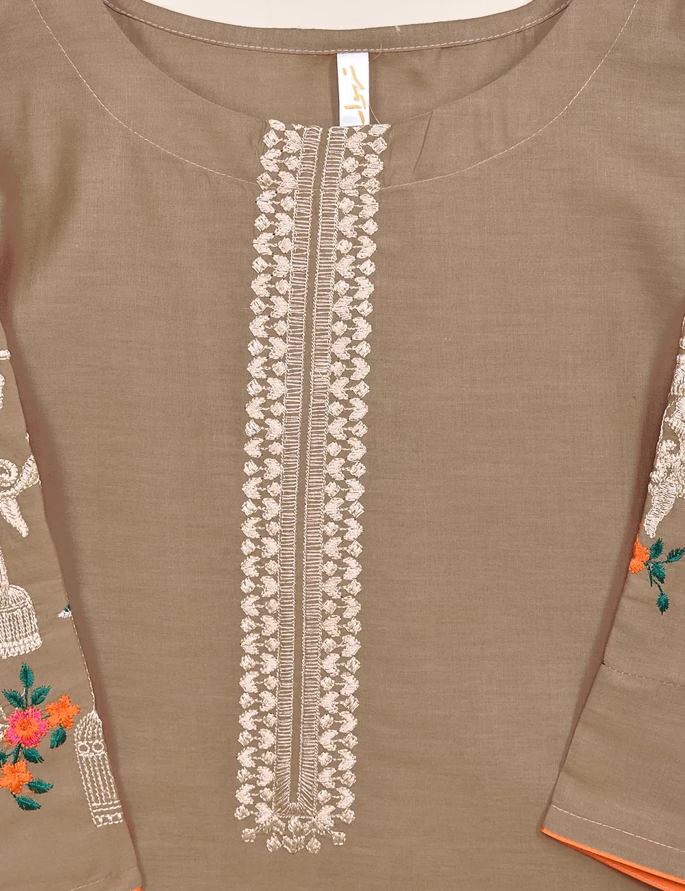 Cotton Embroidered Stitched Kurti - Majestic Cage (TS-021E-Khaki)