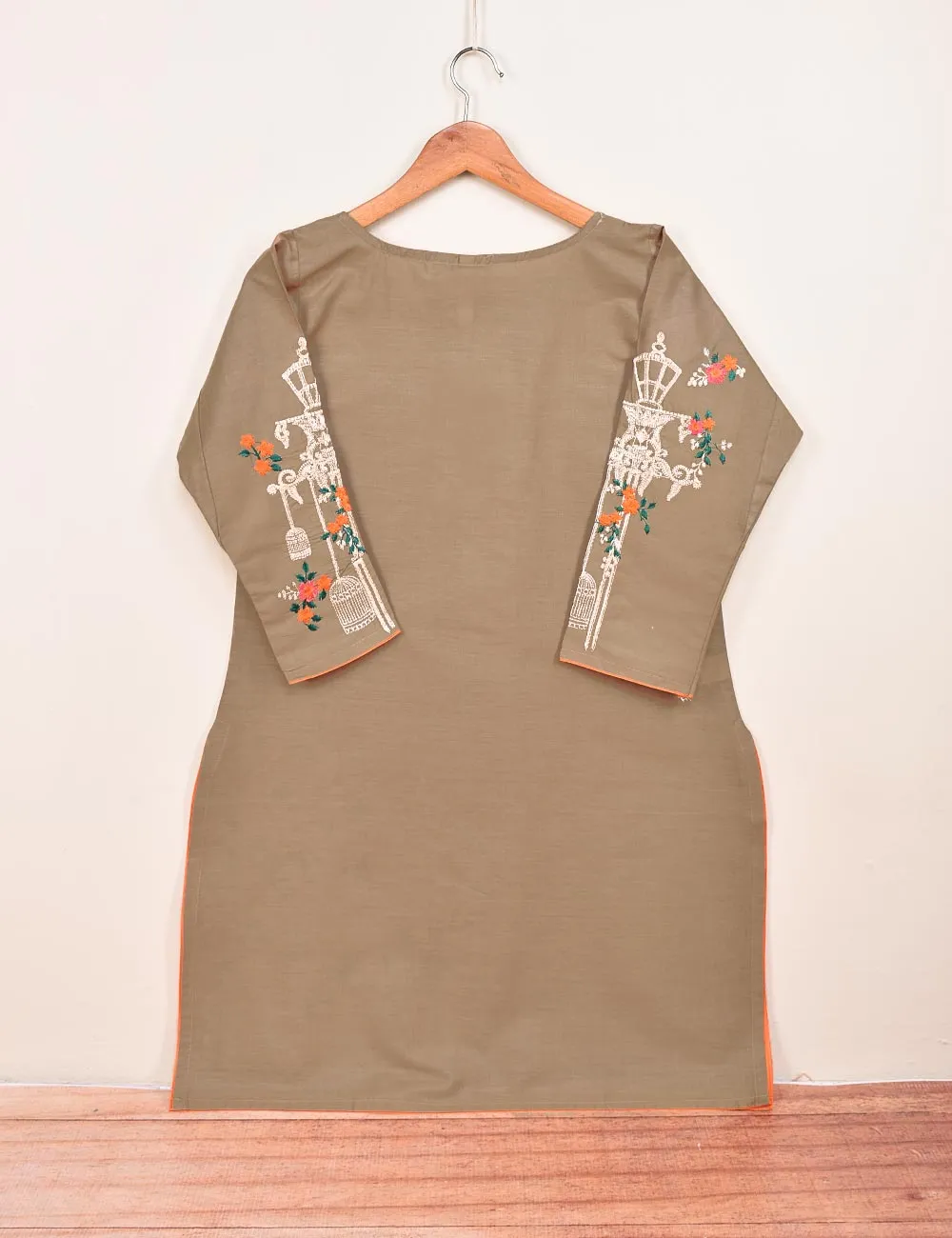 Cotton Embroidered Stitched Kurti - Majestic Cage (TS-021E-Khaki)