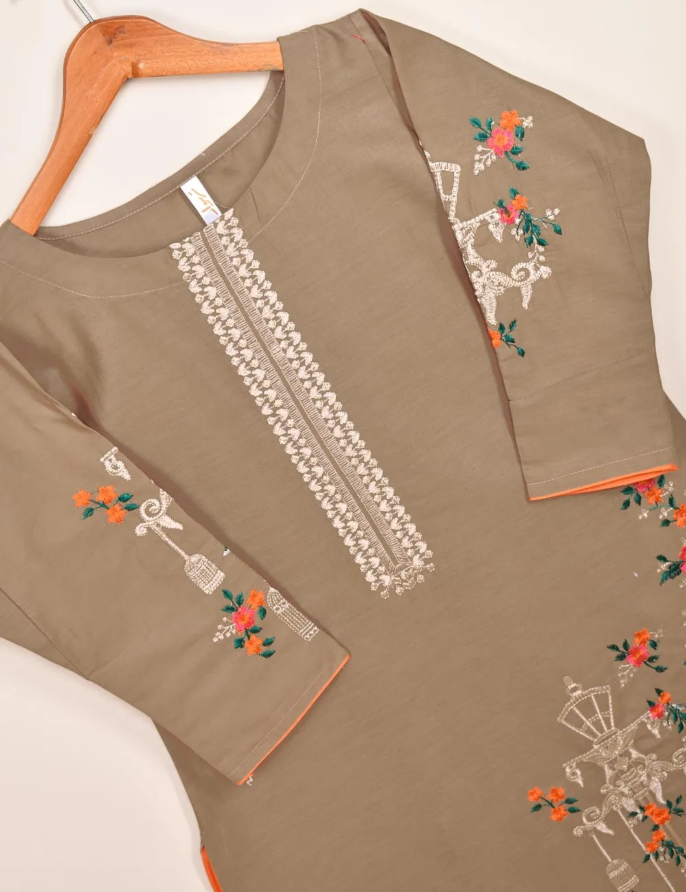 Cotton Embroidered Stitched Kurti - Majestic Cage (TS-021E-Khaki)