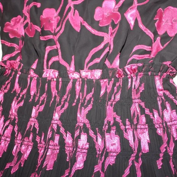 Current Air Womens Hallie Floral Jacquard Burnout Dress Black Pink Size Medium
