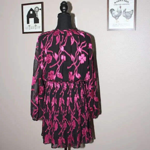 Current Air Womens Hallie Floral Jacquard Burnout Dress Black Pink Size Medium