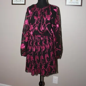 Current Air Womens Hallie Floral Jacquard Burnout Dress Black Pink Size Medium