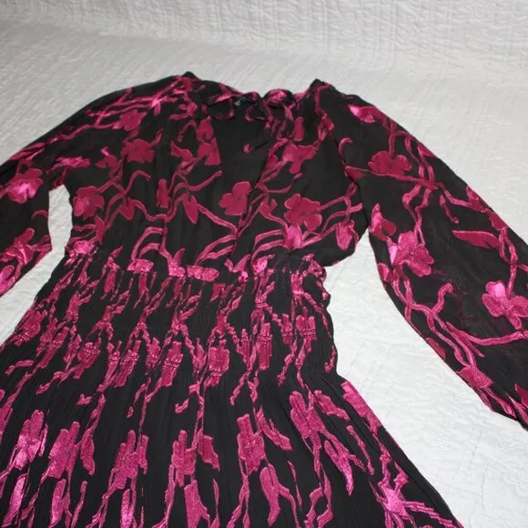 Current Air Womens Hallie Floral Jacquard Burnout Dress Black Pink Size Medium