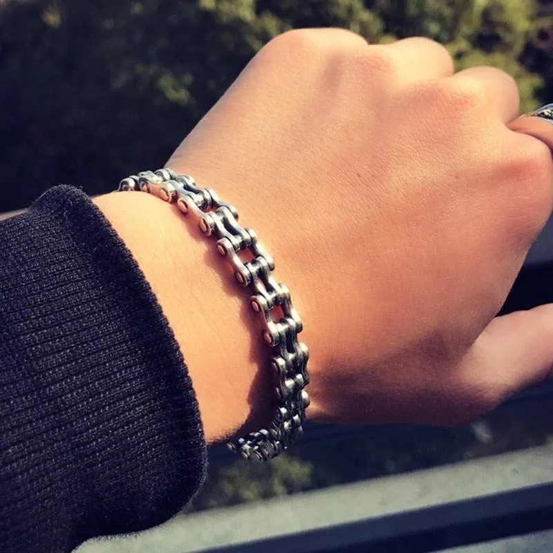 Cycolinks Sleek 925 Sterling Silver Bike Chain Bracelet 8mm