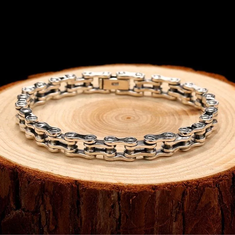Cycolinks Sleek 925 Sterling Silver Bike Chain Bracelet 8mm