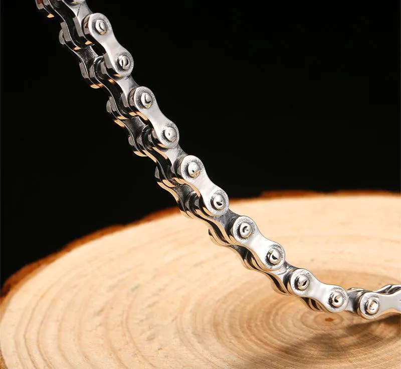 Cycolinks Sleek 925 Sterling Silver Bike Chain Bracelet 8mm