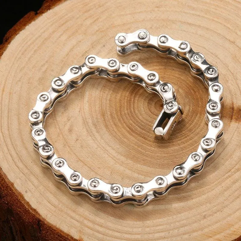 Cycolinks Sleek 925 Sterling Silver Bike Chain Bracelet 8mm